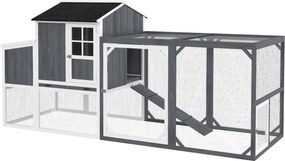 PawHut Coteț pentru găini cu tarc pentru 3-4 găini, cuib în 3 părți, suprafață 1,9 m², lemn de brad, gri | Aosom Romania
