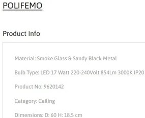 Plafoniera LED design modern POLIFEMO fumuriu, 60cm