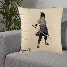Perna Personalizata Naruto Sasuke Uchiha cu Sabia, 40x40 cm, Bej, Husa Detasabila, Perna Inclusa, BEKZ®