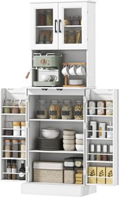 HOMCOM Dulap de bucătărie, raft reglabil, blat, uși din acril, orificiu pentru cablu, pentru living, bucătărie, sufragerie, MDF, Alb | Aosom Romania