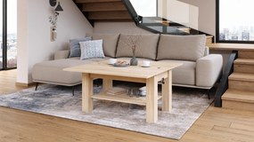 Mazzoni BRAWO Stejar Sonoma - MĂSUȚĂ DE CAFEA CU BLAT EXTENSIBIL ȘI RIDICABIL MASĂ CU RAFT