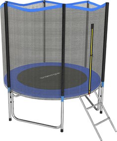 SPORTNOW Trambulină Elastică pentru Adulți Ø244cm, Covor Elastic pentru Adulți cu Plasă de Protecție, Scară cu 2 Trepte, Protecție pentru Arcuri, Structură din Oțel, Capacitate 100kg, Albastru | Aosom Romania