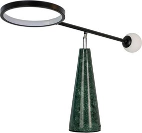 Lampa de masa LED din otel negru si marmura portelanata verde