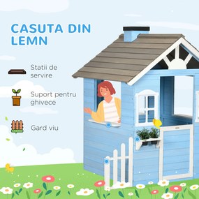 Outsunny Căsuță din Lemn de Exterior pentru Copii cu Ușă și Ferestre, Căsuță pentru Copii de 3-7 Ani, 151x112.5x142 cm, Albastru | Aosom Romania