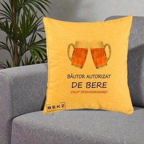 Perna Decorativa Bautor Autorizat de Bere, 40x40 cm, Galben, Husa Detasabila, Perna Inclusa, BEKZ®