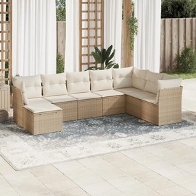 vidaXL Set canapele de grădină, 8 piese, cu perne, bej, poliratan