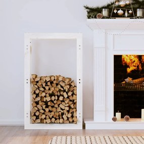 Rastel pentru lemne de foc, alb, 60x25x100 cm, lemn masiv pin Alb, 60 x 25 x 100 cm