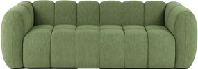 Canapea 3 locuri din stofă verde, cu spătar și brațe în volume tubulare, aspect retro, 73,5 x 230 x 107 cm, „Nancy”