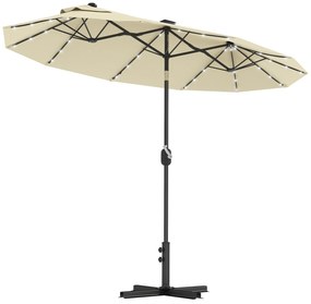 Outsunny Umbrelă Dublă Înclinabilă cu Manivelă, Lumini LED, Bază în Cruce şi Orificii de Ventilaţie, 295x150 cm, Alb Crem | Aosom Romania