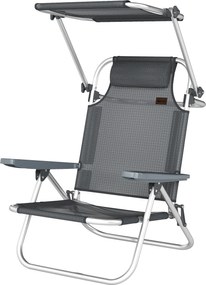 Outsunny Șezlong pliabil pentru grădină cu pernă copertină reglabilă spătar reglabil în 6 poziții 62 x 68 x 79 cm Gri închis | Aosom Romania