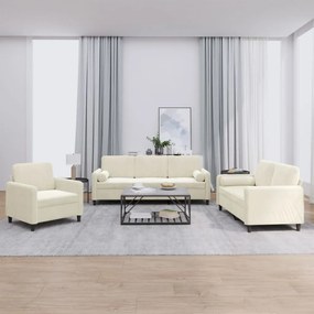 vidaXL Set de canapele cu perne, 3 piese, crem, catifea