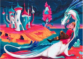 Tablou - Prinț și prințesa cu dragon (70x50 cm)