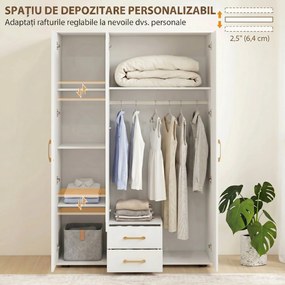 HOMCOM Dulap cu Oglindă și Bară de Haine, Alb | Aosom Romania