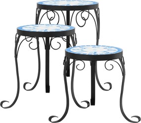 vidaXL Suporturi pentru plante, 3 buc., albastru și alb, ceramică