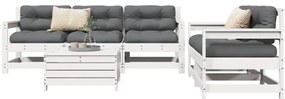 vidaXL Set canapea de grădină, 6 piese, alb, lemn masiv pin