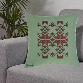 Perna Personalizata Motiv Traditional Cusatura Rosu-Negru, 40x40 cm, Verde, Husa Detasabila, Perna Inclusa, BEKZ®