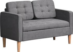 HOMCOM canapea 2 locuri, canapea cu spațiu de depozitare, picioare din lemn, canapea tapițată cu aspect catifelat pentru living, dormitor, 117x 62 x 78 cm, Gri | Aosom Romania