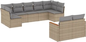 vidaXL Set canapele de grădină, 9 piese, cu perne, bej, poliratan