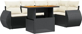 vidaXL Set mobilier de grădină cu perne, 6 piese, negru, poliratan