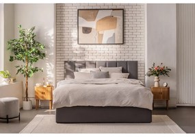 Pat matrimonial gri tapițat cu spațiu de depozitare cu somieră 160x200 cm Thessa Bold Line – Bonami Selection
