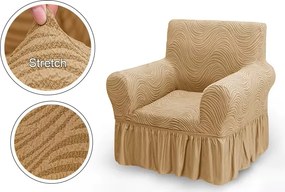 Husa elastica pentru fotoliu, cu volanas si model Jacquard Bej in dungi