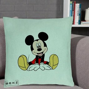Perna Personalizata Mickey Mouse Relaxat, 40x40 cm, Verde Menta, Husa Detasabila, Perna Inclusa, BEKZ®