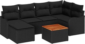 vidaXL Set de canapele pentru grădină 7 pcs Negru poliratan