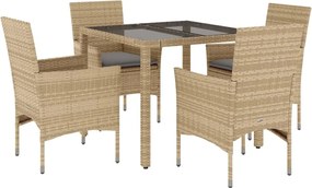 vidaXL Set mobilier de grădină cu perne 5 piese bej poliratan & sticlă