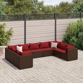 3308269 vidaXL Set mobilier de grădină cu perne, 9 piese, maro, poliratan