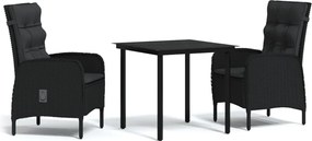 vidaXL Set mobilier de grădină, cu perne, 3 piese, negru