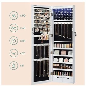Dulap de perete pentru bijuterii, Songmics, cu inchidere, B01EKVL2XS, Alb