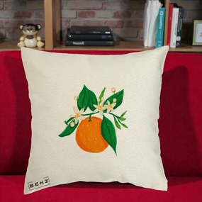 Perna Decorativa Portocala in Floare, 40x40 cm, Ecru, Husa Detasabila, Perna Inclusa, BEKZ®