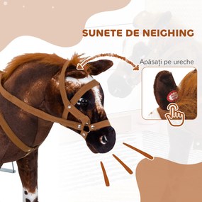 HOMCOM Cal Balansoar pentru Copii de 2+ Ani cu Sunet Realistic de Nechezat, Șa și Etriere, Jucărie din Pluș și Metal, 85x28x60 cm, Maro | Aosom Romania