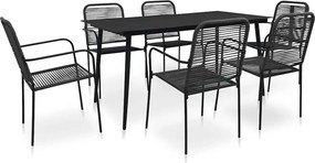 vidaXL Set mobilier de exterior, 7 piese, negru, frânghie și oțel
