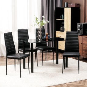 HOMCOM Set 5 piese set sufragerie masă cu 4 scaune, design modern, masă din sticlă, Negru | Aosom Romania
