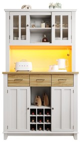Dulap înalt pentru bucătărie cu iluminare LED, Culoare naturală+Alb | Aosom Romania