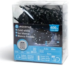 Aigostar - Ghirlandă LED de exterior pentru Crăciun 400xLED/8 funcții 4xAA 20,3 m alb rece