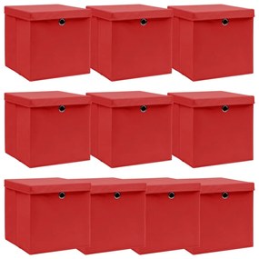 vidaXL Cutii depozitare cu capace, 10 buc., roșu, 32x32x32 cm, textil