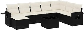 vidaXL Set mobilier de grădină cu perne, 9 piese, negru, poliratan