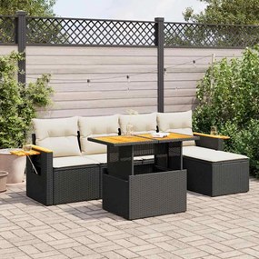 vidaXL Set mobilier grădină perne 6 piese negru poliratan/lemn acacia