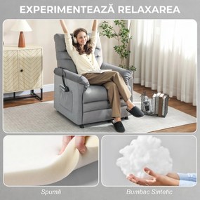 HOMCOM Fotoliu Relaxant Electric de Masaj și Încălzire cu Suport pentru Picioare, Silențios, Reclinabil 150° în Catifea Prietenoasă cu Animalele cu Funcție de Memorare, 2 Telecomenzi pentru Sufragerie, Gri | Aosom Romania