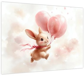 Tablou pe sticlă - Iepuraș cu Baloane (70x50 cm)