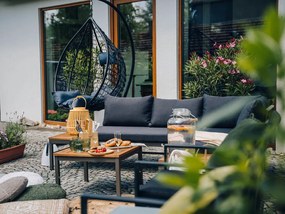 Scaun suspendat gri KOKON cu suport, perna gri