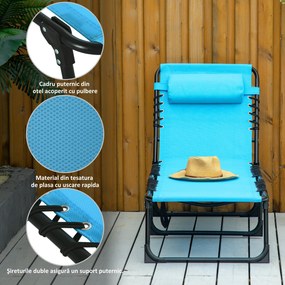 Outsunny Șezlong de Plajă Reclinabil în 3 Poziții - Alb Crem | Aosom Romania