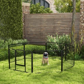 PawHut Tarc pentru Câini 8 Piese Modulare, Oțel, Ideal pentru Interior/Exterior, 80x60 cm, Negru | Aosom Romania
