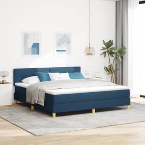 vidaXL Pat cu Arcuri cu Saltea &amp; LED Albastru 180x200 cm Țesătură
