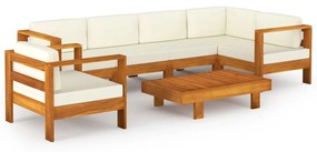 3057934 vidaXL Set mobilier grădină perne alb/crem, 7 piese, lemn masiv acacia