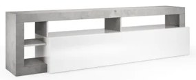 Comodă TV LENOR, alb/gri cu aspect beton