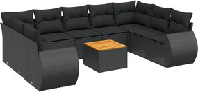 vidaXL Set canapele de grădină cu perne, 10 piese, negru, poliratan