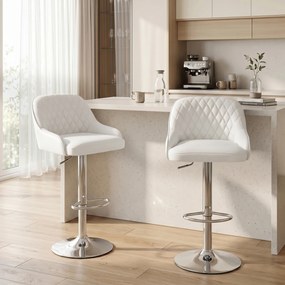 HOMCOM Set 2 Scaune de Bar Rotative și Reglabile pentru Bucătărie, Metal, Alb | Aosom Romania